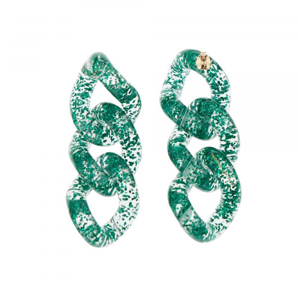 vanessa baroni boucles d'oreilles flat chain vert pailleté