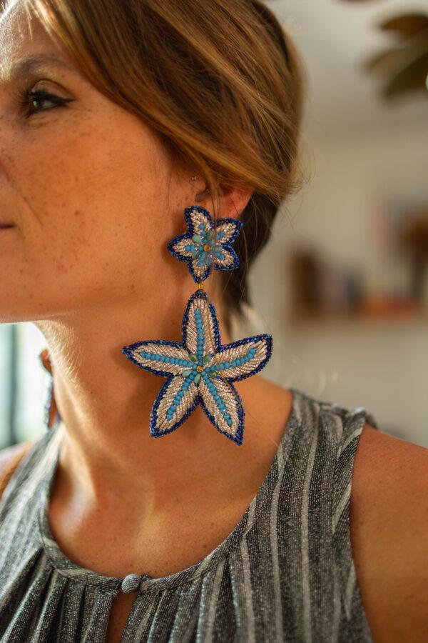 olivia dar boucles d'oreilles maxi starfish earrings navy