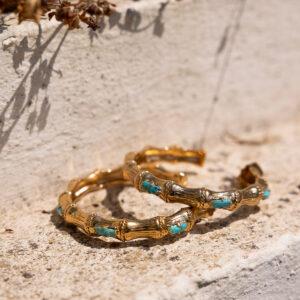 gas bijoux boucles d'oreilles créoles bambou strass dorées