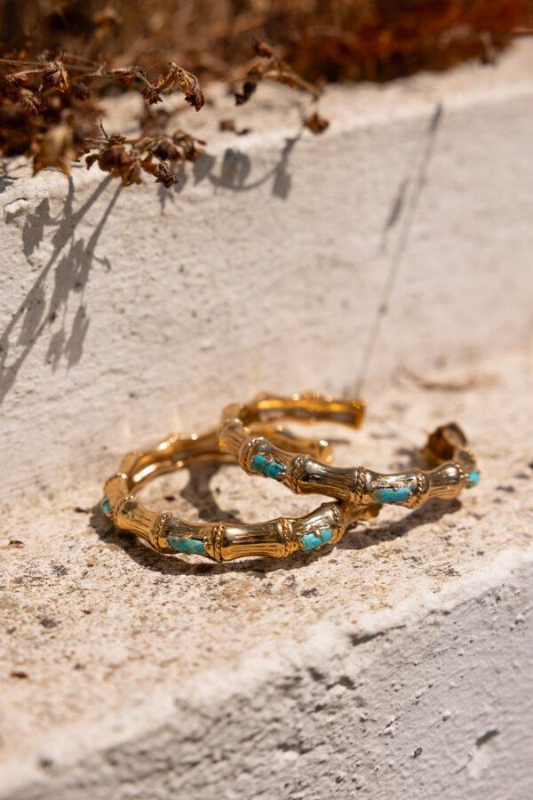 gas bijoux boucles d'oreilles créoles bambou strass dorées