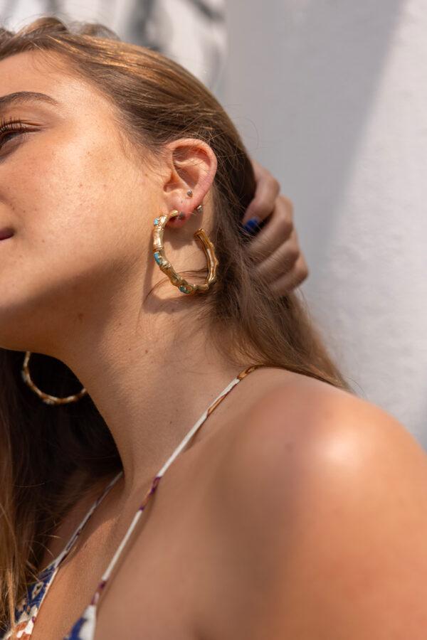 gas bijoux boucles d'oreilles créoles bambou strass dorées