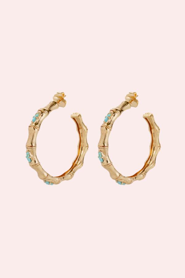 gas bijoux boucles d'oreilles créoles bambou strass dorées