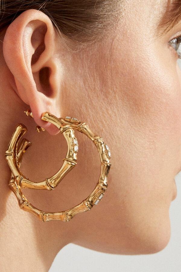 gas bijoux boucles d'oreilles créoles bambou strass dorées