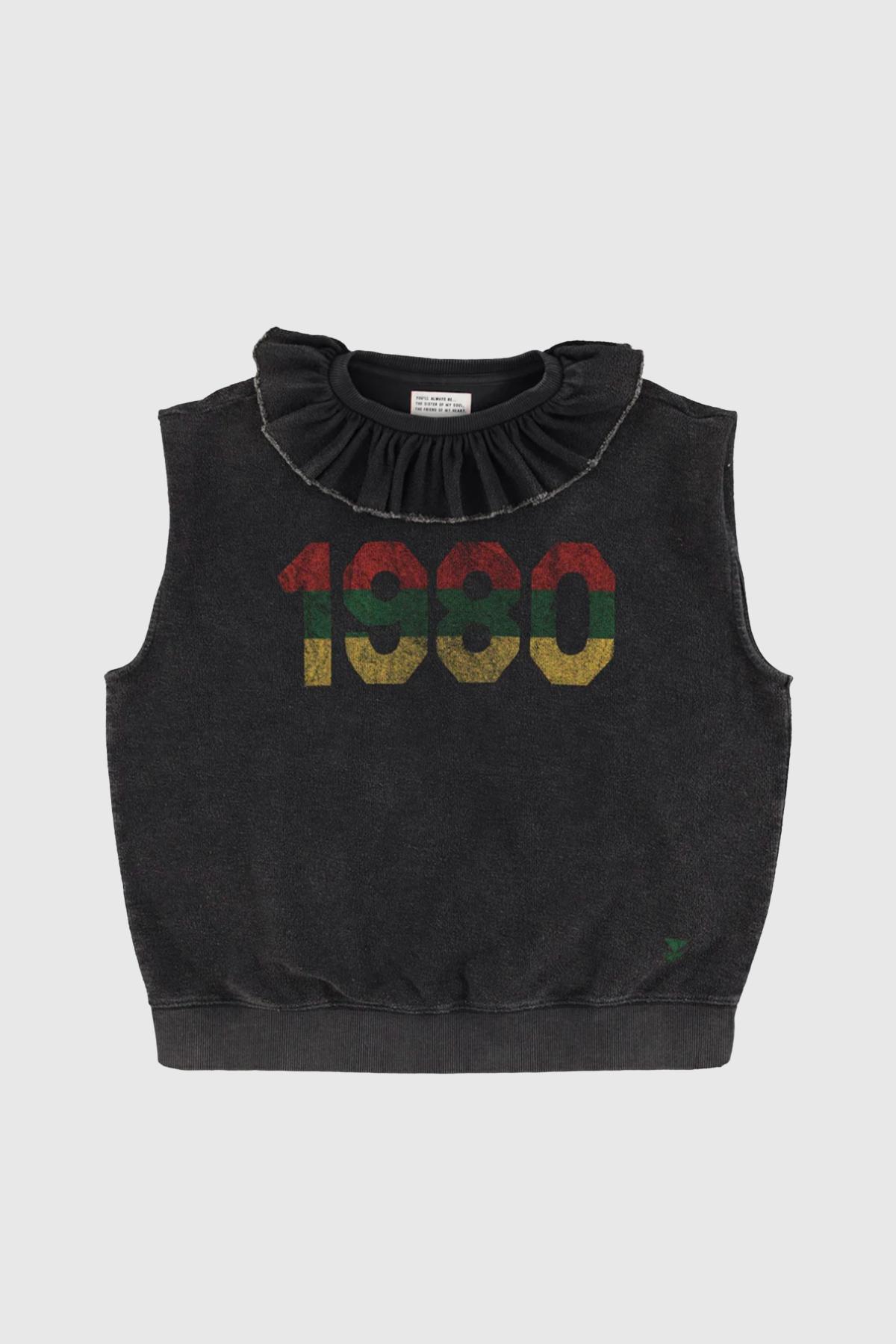 sisters department sweatshirt sleevless with collar print 1980 washed black