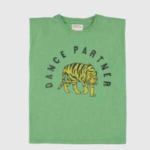 sisters department t shirt sleevless shouleder pads green leopard print